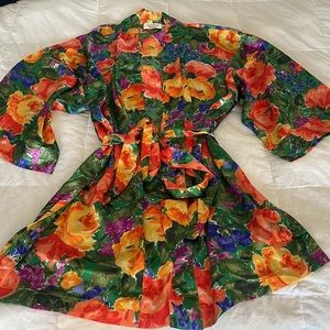 VICTORIA’S SECRET GOLD LABEL SILKY ROBE & SLIP DRESS SIZE L ORANGE BLUE GREEN